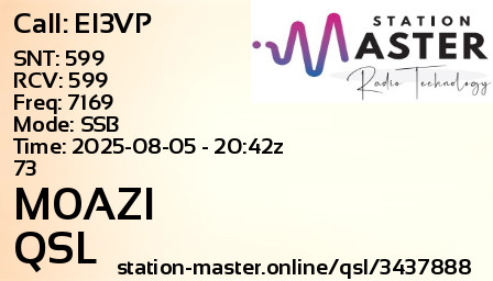 QSL Card for M0AZI QSO with EI3VP