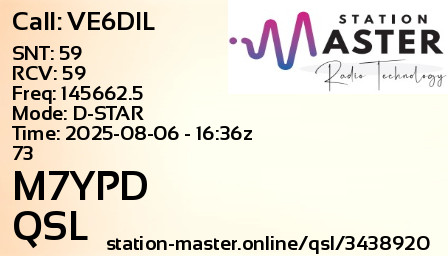 QSL Card for M7YPD QSO with VE6DIL