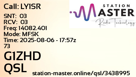 QSL Card for G1ZHD QSO with LY1SR