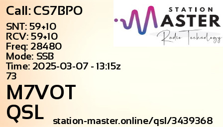 QSL Card for M7VOT QSO with CS7BPO