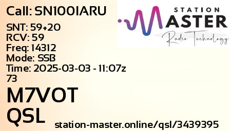 QSL Card for M7VOT QSO with SN100IARU