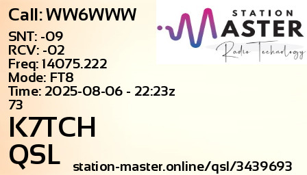 QSL Card for K7TCH QSO with WW6WWW