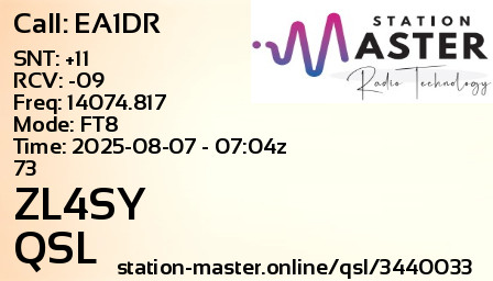 QSL Card for ZL4SY QSO with EA1DR