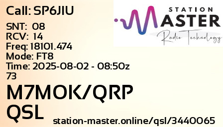 QSL Card for M7MOK/QRP QSO with SP6JIU
