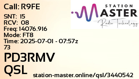 QSL Card for PD3RMV QSO with R9FE