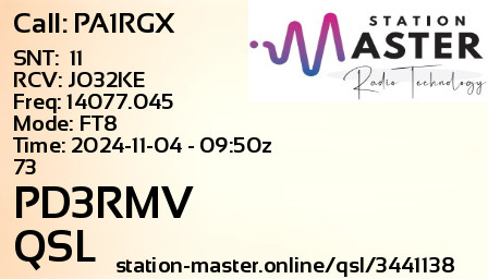 QSL Card for PD3RMV QSO with PA1RGX