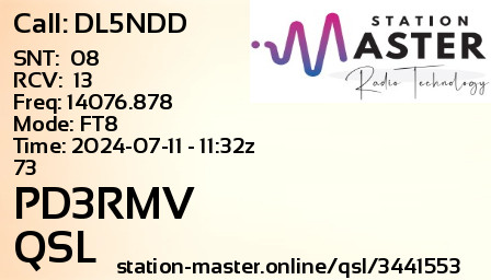 QSL Card for PD3RMV QSO with DL5NDD