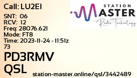 QSL Card for PD3RMV QSO with LU2EI