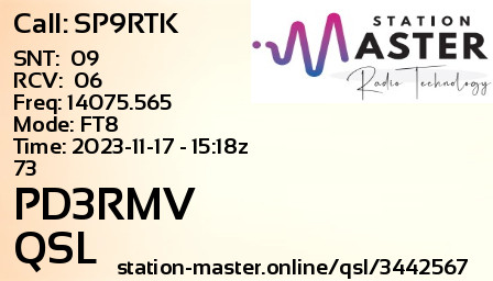 QSL Card for PD3RMV QSO with SP9RTK