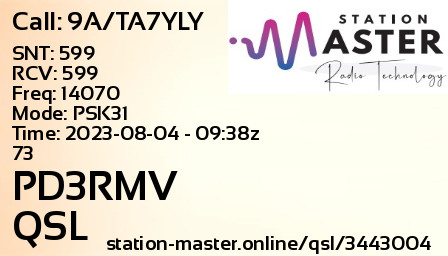 QSL Card for PD3RMV QSO with 9A/TA7YLY
