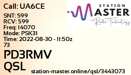 QSL Card for PD3RMV QSO with UA6CE