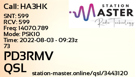 QSL Card for PD3RMV QSO with HA3HK