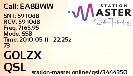 QSL Card for G0LZX QSO with EA8BWW