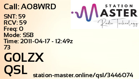 QSL Card for G0LZX QSO with AO8WRD
