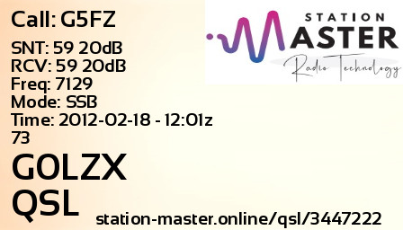 QSL Card for G0LZX QSO with G5FZ