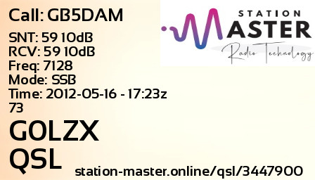 QSL Card for G0LZX QSO with GB5DAM
