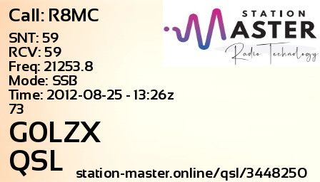 QSL Card for G0LZX QSO with R8MC