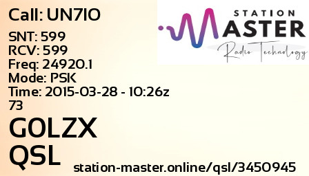 QSL Card for G0LZX QSO with UN7IO