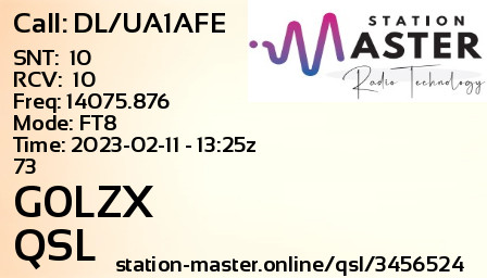 QSL Card for G0LZX QSO with DL/UA1AFE
