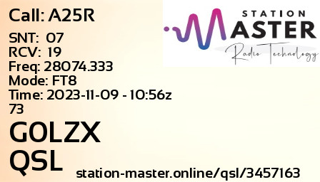 QSL Card for G0LZX QSO with A25R