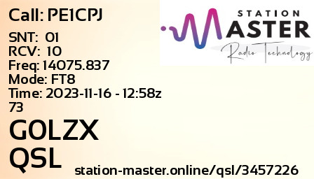 QSL Card for G0LZX QSO with PE1CPJ
