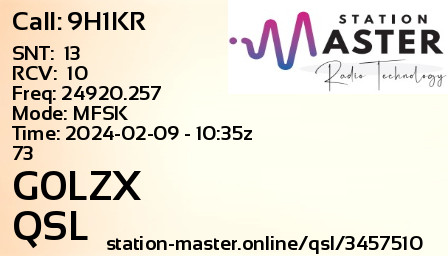 QSL Card for G0LZX QSO with 9H1KR