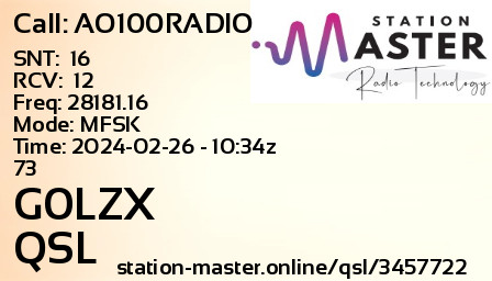 QSL Card for G0LZX QSO with AO100RADIO