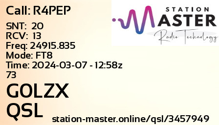 QSL Card for G0LZX QSO with R4PEP