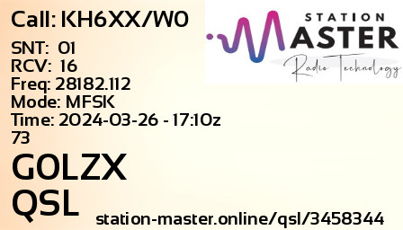 QSL Card for G0LZX QSO with KH6XX/W0