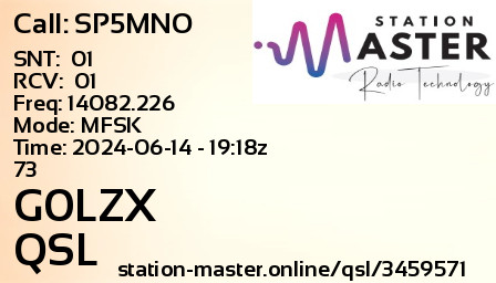 QSL Card for G0LZX QSO with SP5MNO