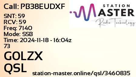 QSL Card for G0LZX QSO with PB38EUDXF
