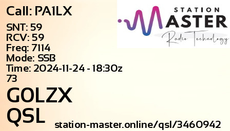 QSL Card for G0LZX QSO with PA1LX
