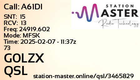 QSL Card for G0LZX QSO with A61DI