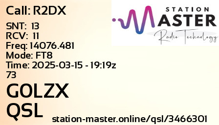 QSL Card for G0LZX QSO with R2DX
