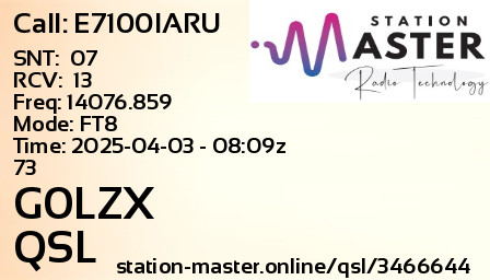 QSL Card for G0LZX QSO with E7100IARU