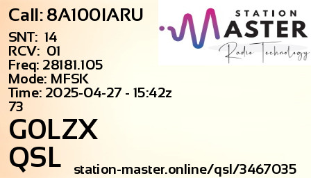 QSL Card for G0LZX QSO with 8A100IARU