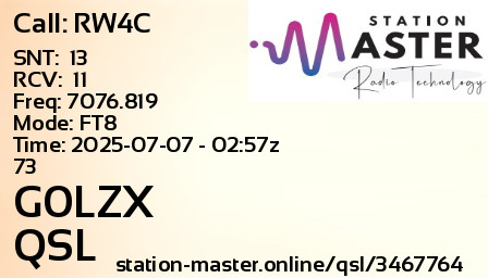QSL Card for G0LZX QSO with RW4C