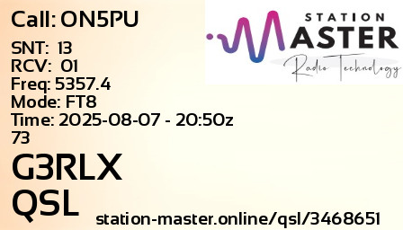 QSL Card for G3RLX QSO with ON5PU