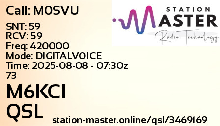 QSL Card for M6KCI QSO with M0SVU