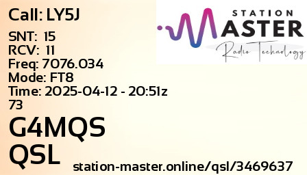 QSL Card for G4MQS QSO with LY5J