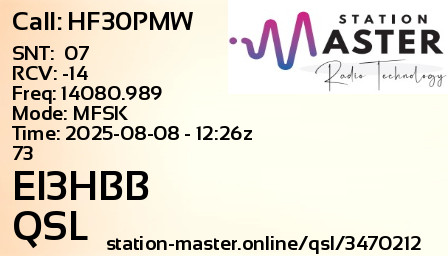 QSL Card for EI3HBB QSO with HF30PMW