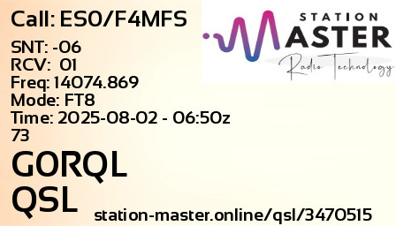 QSL Card for G0RQL QSO with ES0/F4MFS