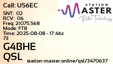 QSL Card for G4BHE QSO with US6EC