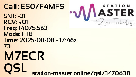QSL Card for M7ECR QSO with ES0/F4MFS
