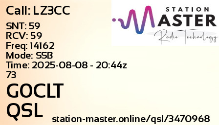 QSL Card for G0CLT QSO with LZ3CC
