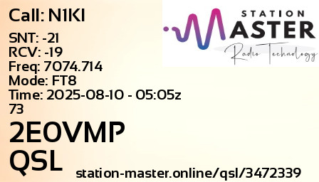 QSL Card for 2E0VMP QSO with N1KI