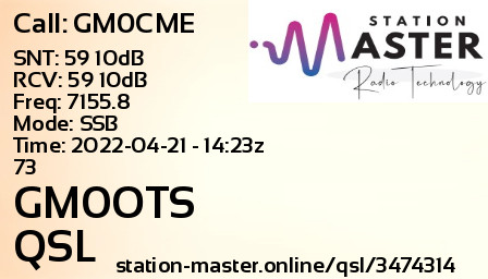QSL Card for GM0OTS QSO with GM0CME