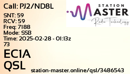 QSL Card for EC1A QSO with PJ2/ND8L