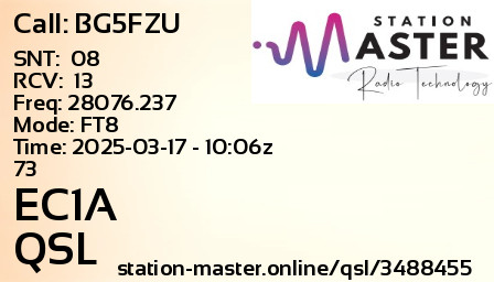 QSL Card for EC1A QSO with BG5FZU