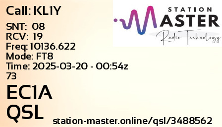 QSL Card for EC1A QSO with KL1Y